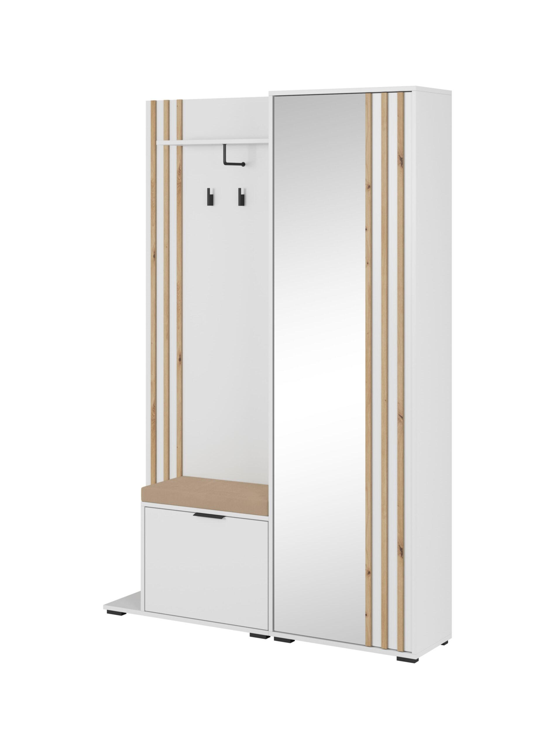 GARDEROBENSCHRANK - JOHN (Weiß + Mit Kissen) - Weiß, Holzwerkstoff (135/197/40cm)