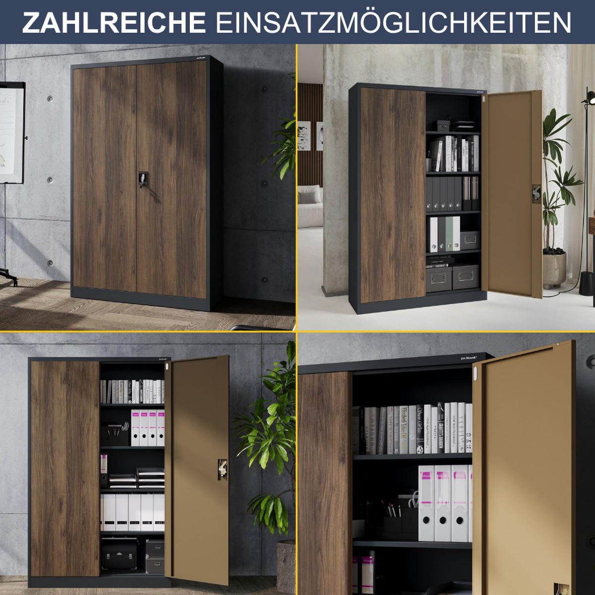 AKTENSCHRANK abschließbar KADO Flügeltüren 185x115x40cm Anthrazit-Nussbaum - Anthrazit, Metall (115/185/40cm) - DELUKE