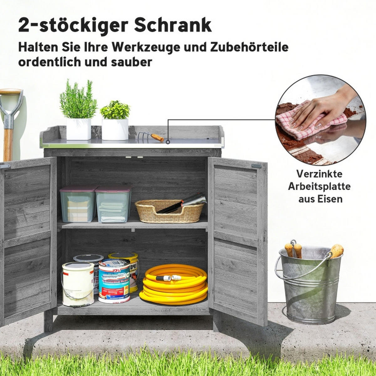 GARTENSCHRANK Pflanztisch Grau - Grau, Metall (40/92/83cm) - ComfortXL
