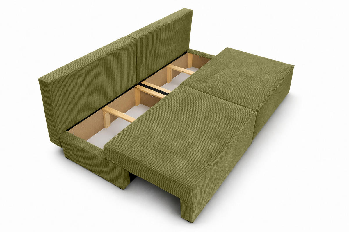 SOFA Mit Schlaffunktion Und Bettkasten, Cordstoff Poso, Olive, BEST MINI - Olivgrün, Holz (200/83/98cm) - Kaiser Möbel