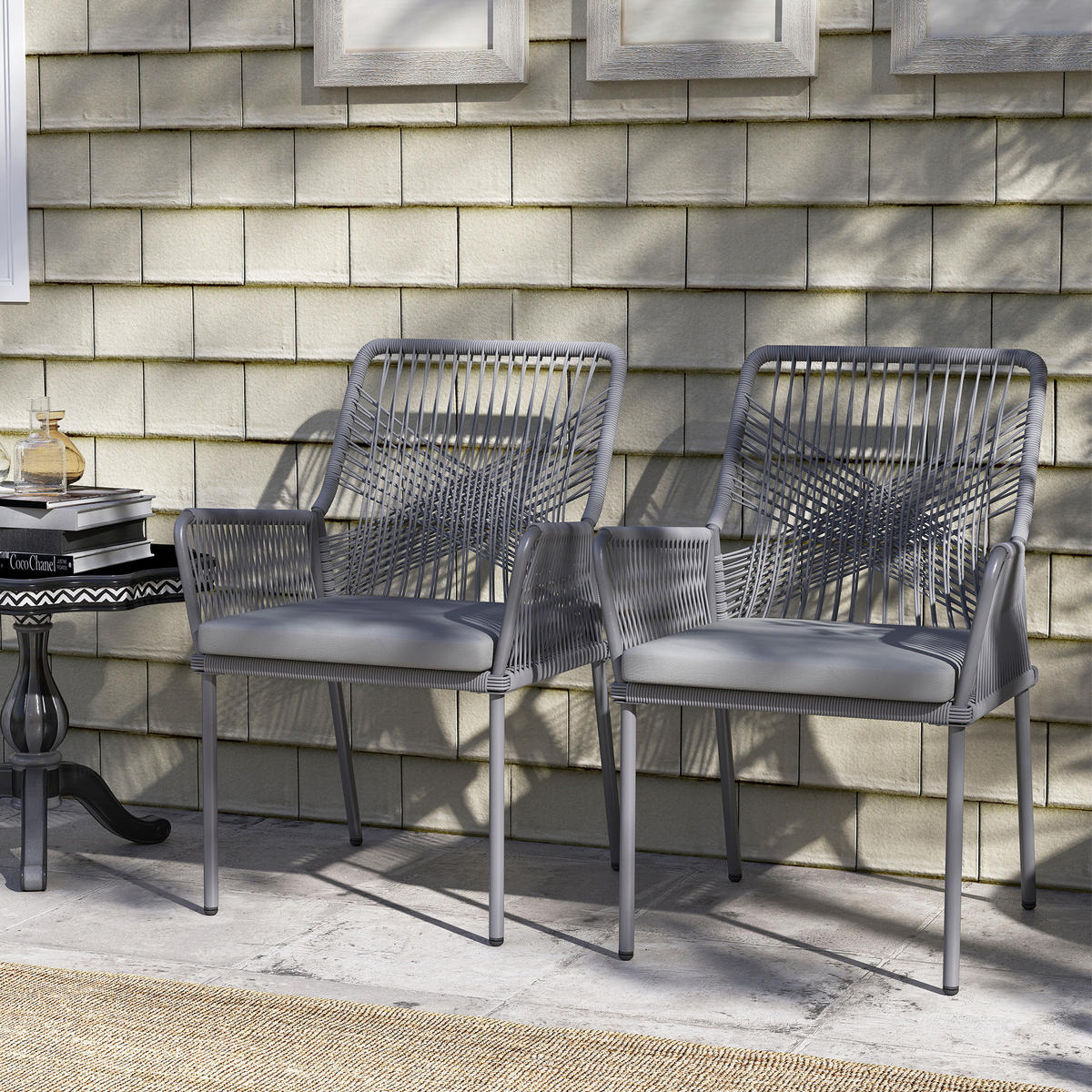 2ER-SET GARTENSTÜHLE DE-06723 mit waschbaren Kissen & Armlehnen Dunkelgrau - Dunkelgrau, Kunststoff/Metall (61/84/57cm) - ComfortXL