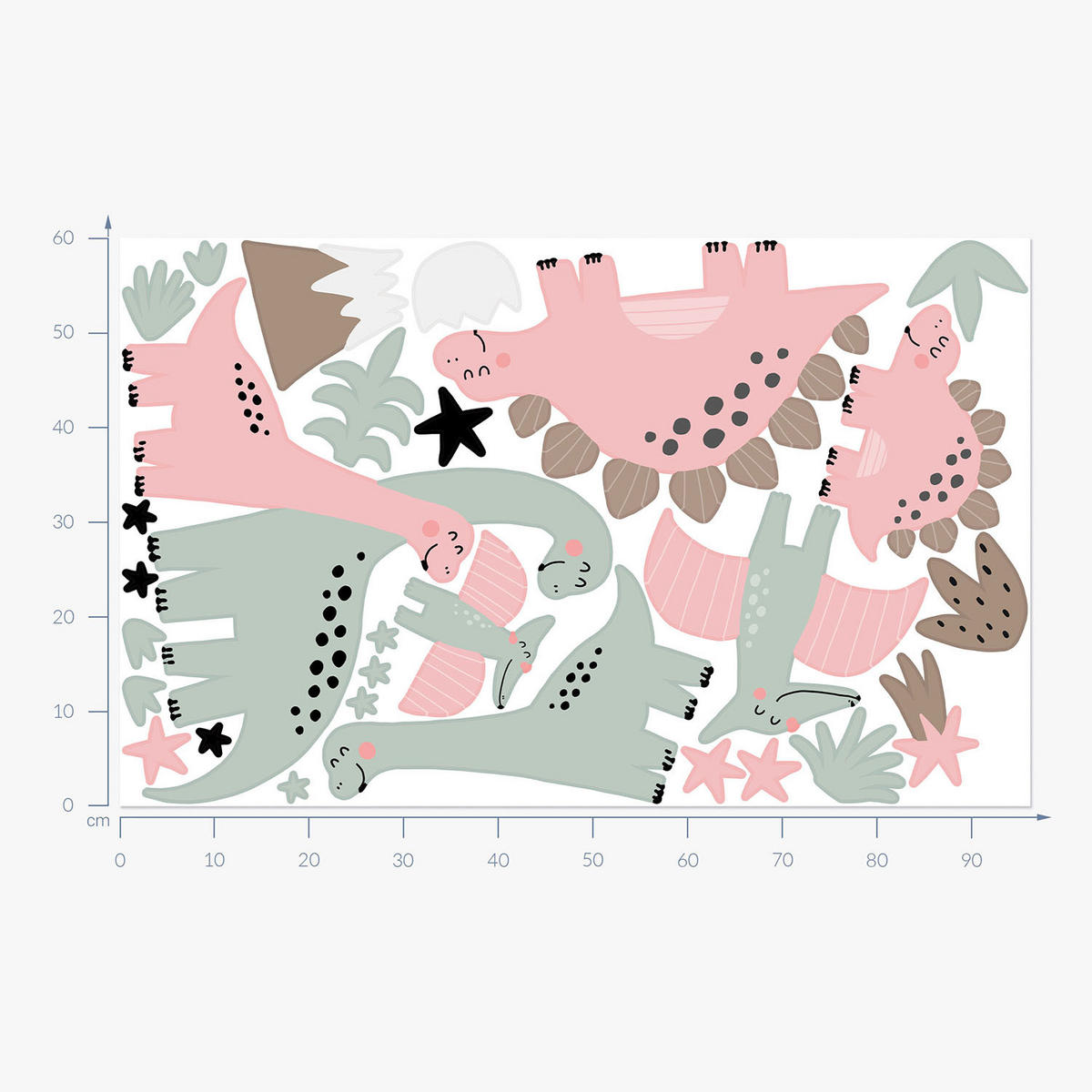 WANDAUFKLEBER 60x96cm - Dinosaurier wilde Vegetation - Multicolor, Kunststoff (60/96/0.1cm) - Wallfluent