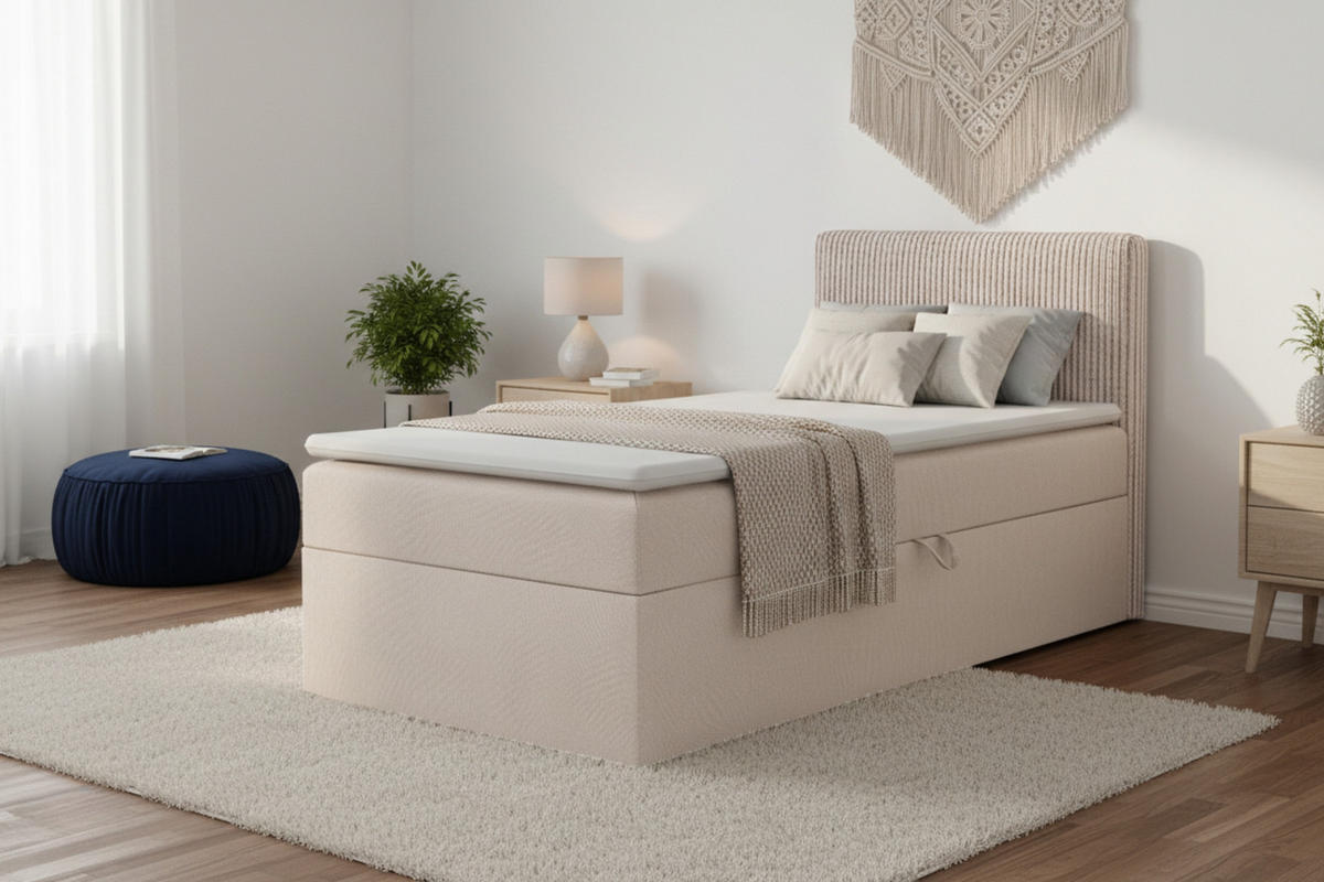 BOXBETT DON 90/200 Ecru H4 Öffnung rechts - Ecru, Holz/Holzwerkstoff (90/200cm) - Deine Möbel 24