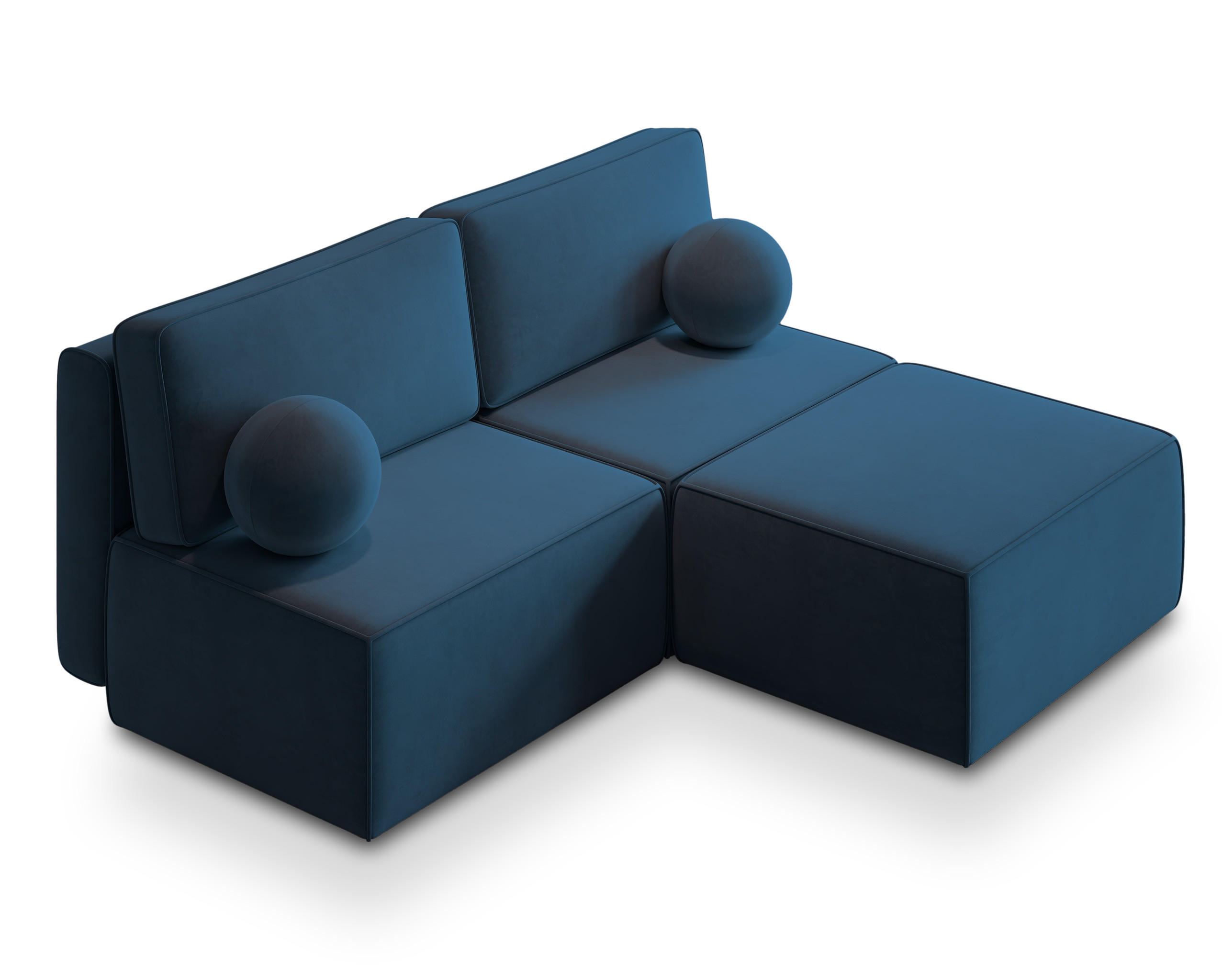ECKSOFA VARNA M Blau Velours-Stoff mit Schlaffunktion - Blau, Holz (196/158cm) - MASSENO