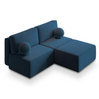 ECKSOFA VARNA M Blau Velours-Stoff mit Schlaffunktion - Blau, Holz (196/158cm) - MASSENO