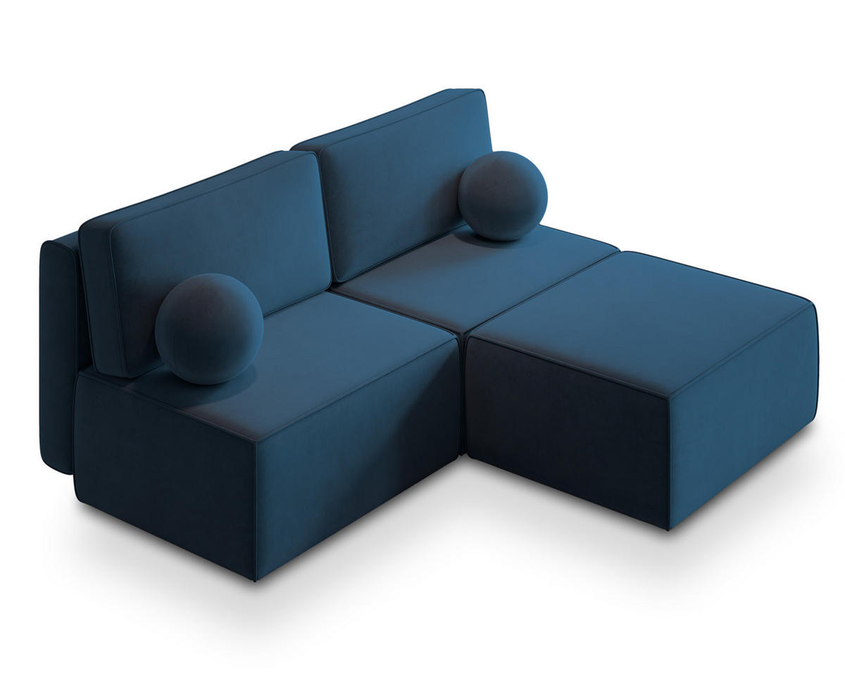 ECKSOFA VARNA M Blau Velours-Stoff mit Schlaffunktion - Blau, Holz (196/158cm) - MASSENO
