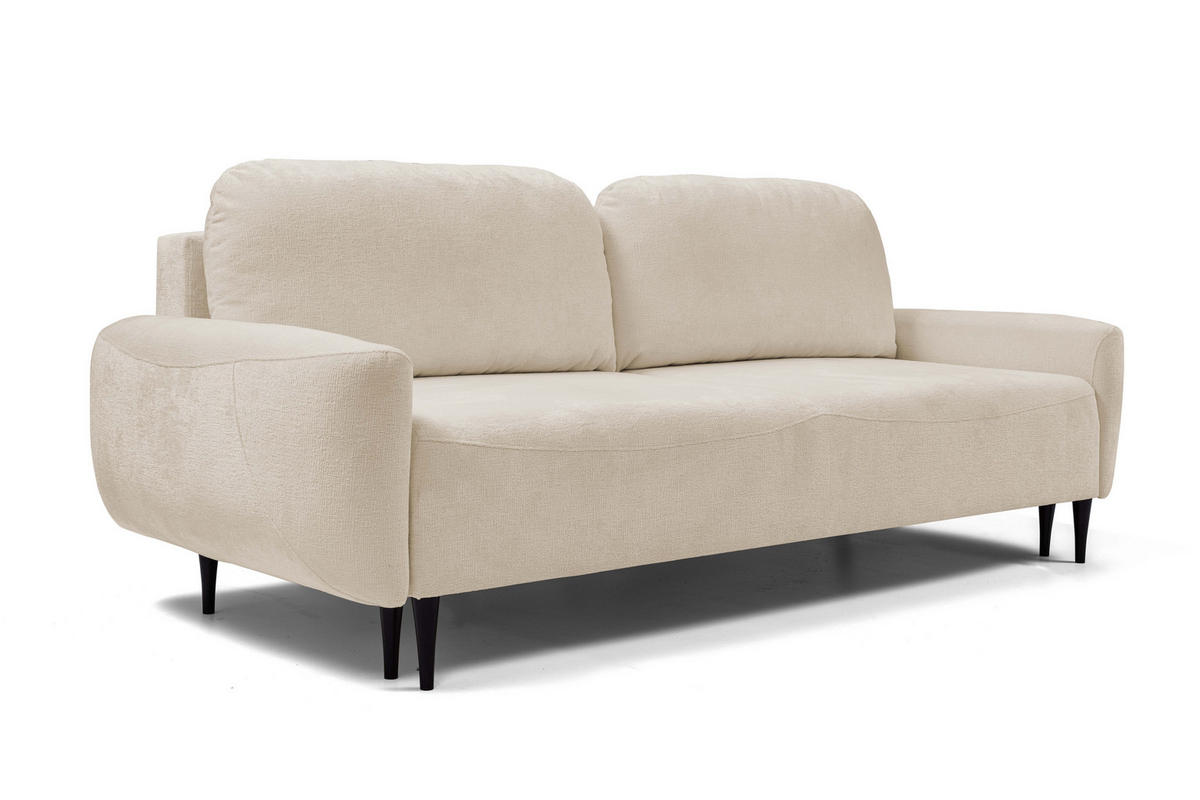 SOFA BOHO Mit Schlaffunktion Und Bettkasten, Wellenfederung, PUR-Schaum, Holzfüße, lose Rückenkissen, freistehend, 244x102x92 cm Beige - Beige, Holz/Textil (244/92/102cm) - DomoHome