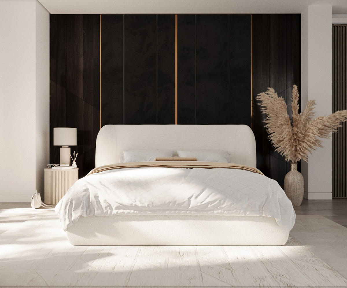 POLSTERBETT Bellano mit Stauraum 200/200 cm Creme im Modesto Stoff - Creme/Schwarz, Holz/Holzwerkstoff (200/200cm) - AltaBeds