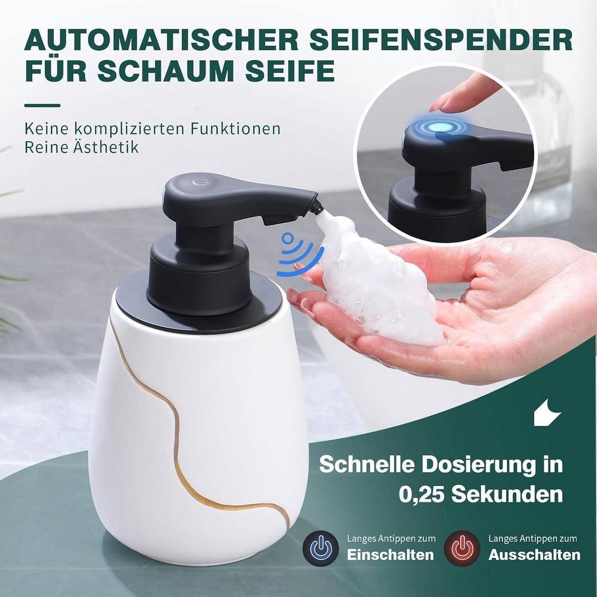 SCHAUMSEIFENSPENDER Automatisch Keramik Weiß mit Sensor - Weiß, Keramik (9/17/10cm)
