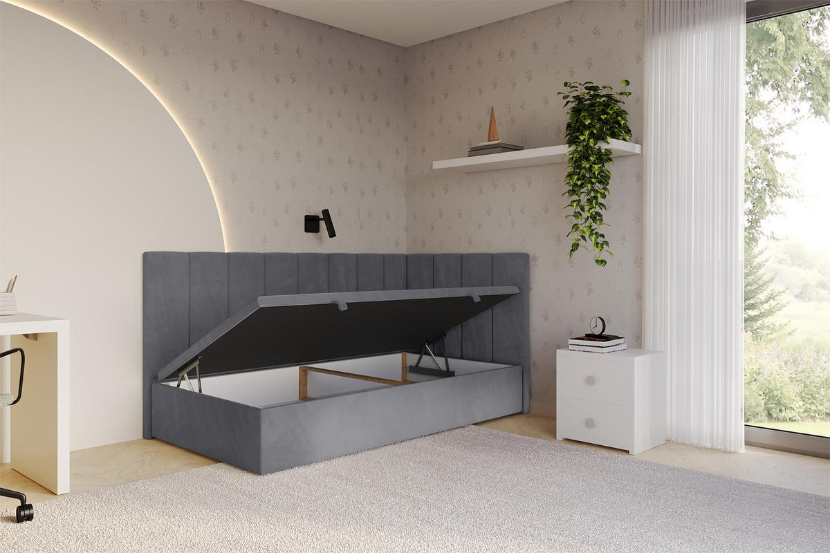 EINZELBETT Jugendbett mit Bettkasten Links, ohne Matratze - LOVY 100x200 Dunkelgrau - Dunkelgrau, Holzwerkstoff/Textil (100/200cm) - ALTDECOR