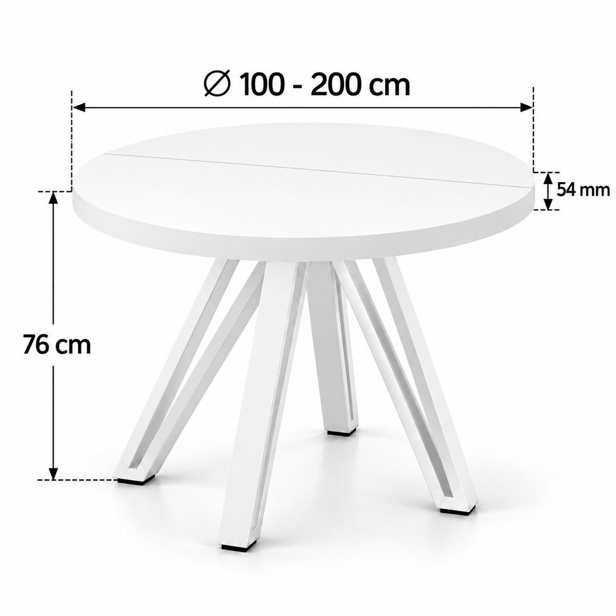 ESSTISCH rund ausziehbar 100/200/76 cm, Weiß, 54 cm Tischplatte + Industrial Metallgestell Weiß - Weiß, Holzwerkstoff/Metall (100/200/76cm) - Damale Möbel