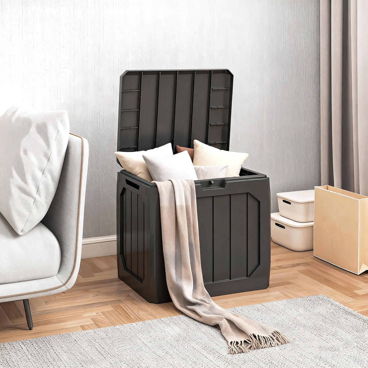 GARTENBOX 121 Liter aus Kunststoff Wasserdicht Kissenbox mit Griffmulden - Schwarz, Kunststoff (45/53/56cm) - Outsunny