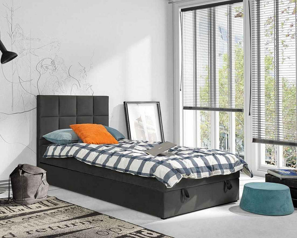 BOXBETT PETER 100/200 in Velours Anthrazit - Anthrazit, Holz/Holzwerkstoff (100/200cm) - Deine Möbel 24