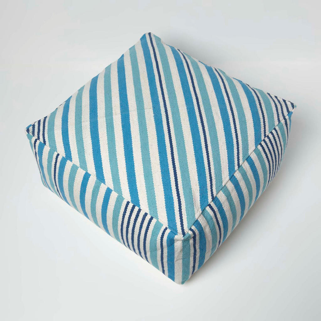 Thumbnail - Homescapes Sitzpouf, Blau, Textil, Gestreift, Quadratisch, 60x30x60 cm, Wohnzimmer, Hocker, Poufs