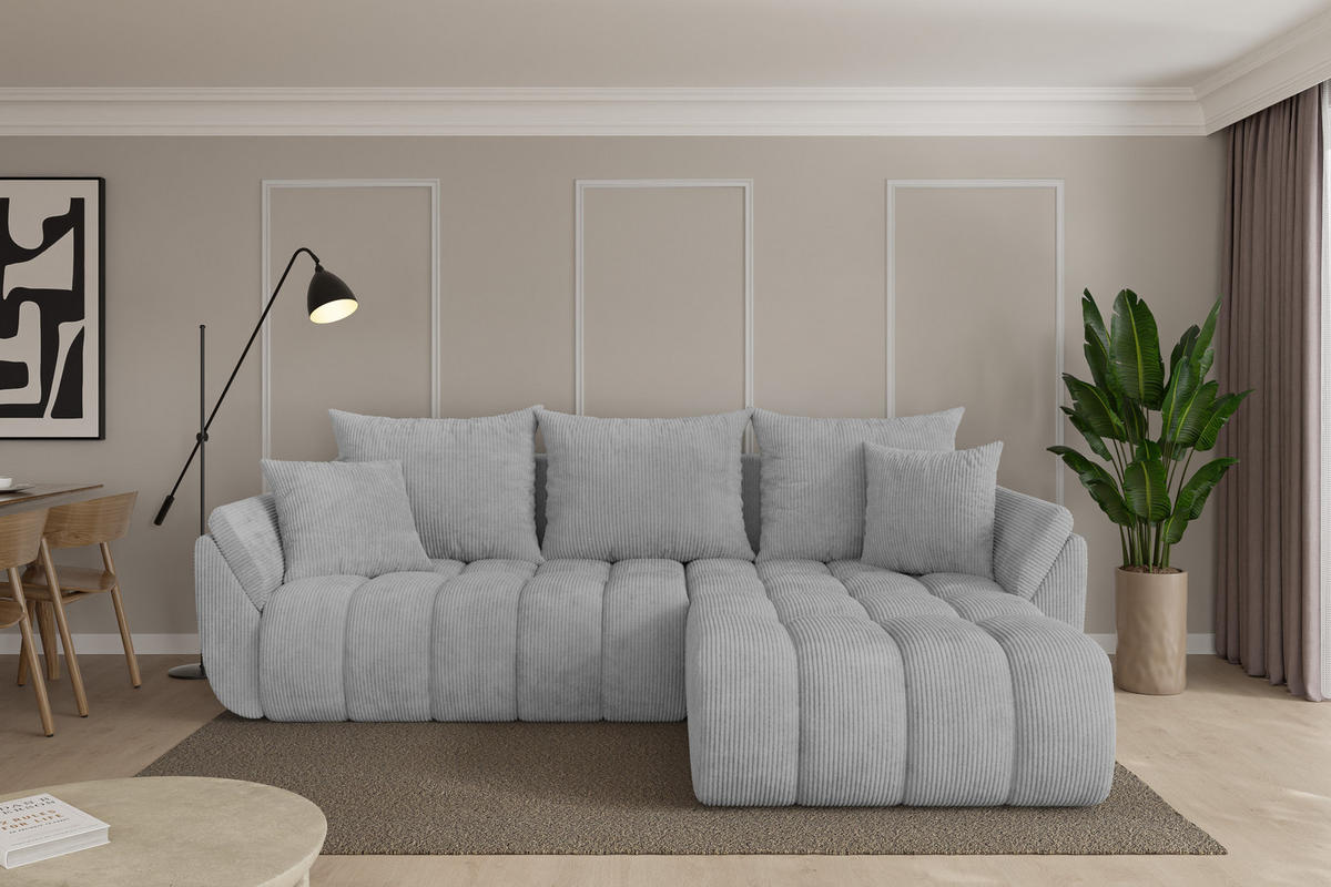 ROHOVÁ SEDAČKA s funkcí spaní, otoman vpravo TOKO-L-v1 277x194x86 šedá manšestr - šedá/černá, kompozitní dřevo/textil (277/194cm) - ALTDECOR