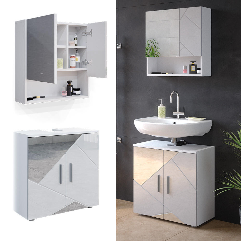 BADMÖBEL-SET Irma Weiß 2 Teile, Unterschrank 60 cm - Weiß Hochglanz/Weiß, Holzwerkstoff (80/58.6/41cm) - Vicco