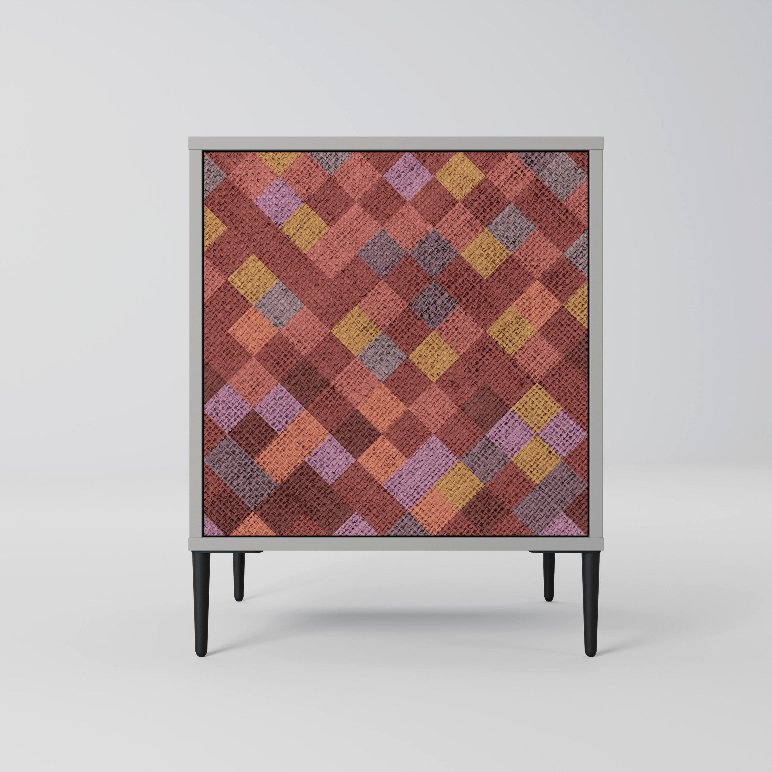 SIDEBOARD PAINTED SQUARES, Grau, 57,5x42x72,5 cm, Schwarze Metallfüße - Multicolor/Schwarz, Holzwerkstoff/Metall (57.5/72.5/42cm) - SpaceRebels