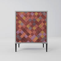 SIDEBOARD PAINTED SQUARES, Grau, 57,5x42x72,5 cm, Schwarze Metallfüße - Multicolor/Schwarz, Holzwerkstoff/Metall (57.5/72.5/42cm) - SpaceRebels