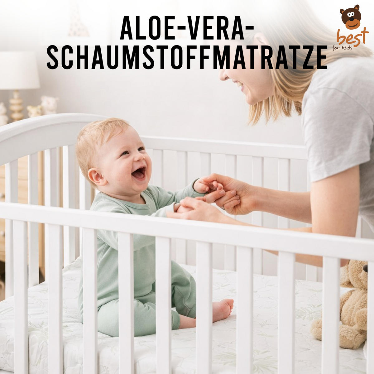 KINDERBETTMATRATZE 90/160 ALOE VERA Schaumstoffmatratze - Hellgrau, Naturmaterialien - Best for Kids