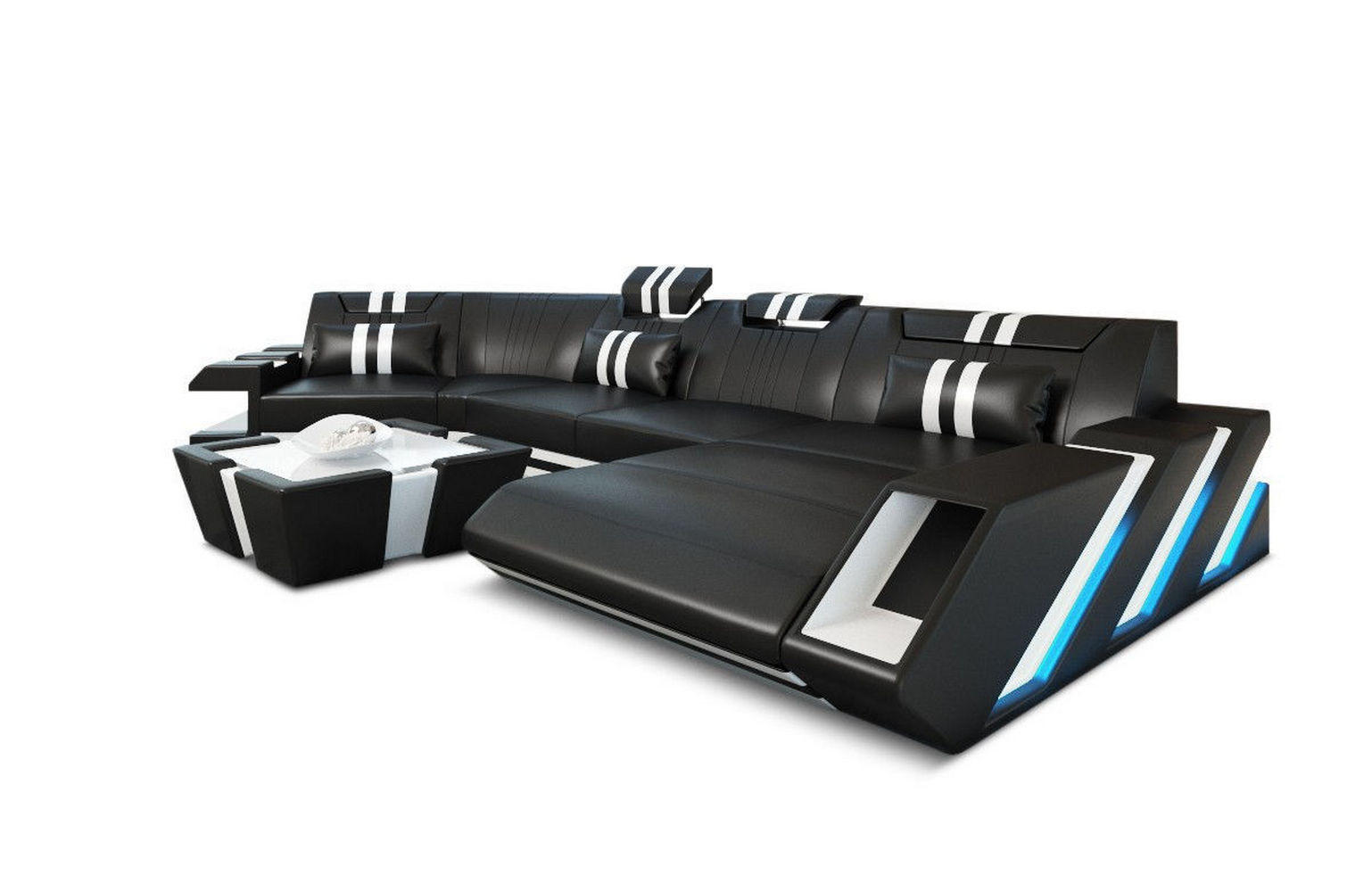 WOHNLANDSCHAFT Apollonia C - Schwarz/Weiß, Leder (420/78/190cm) - Sofa Dreams
