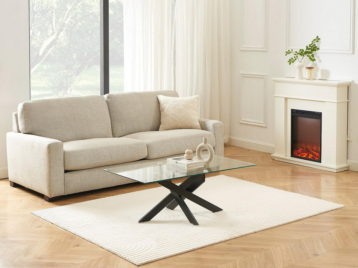 COUCHTISCH - Sicherheitsglas & schwarzes Metall - Transparent - COSIMA - Schwarz, Glas (60/120/44.5cm) - Vente-Unique