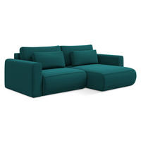 ECKSOFA mit Schlaffunktion Samt Stoff Blau - Blau/Petrol, Kunststoff/Textil (240/149cm) - LaMiaSofa