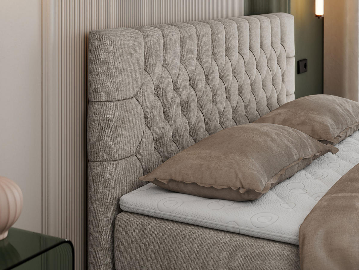 BOXBETT PERA 180/200 Beige Struktur - H4 - Beige, Holz/Textil (180/200cm) - MKS
