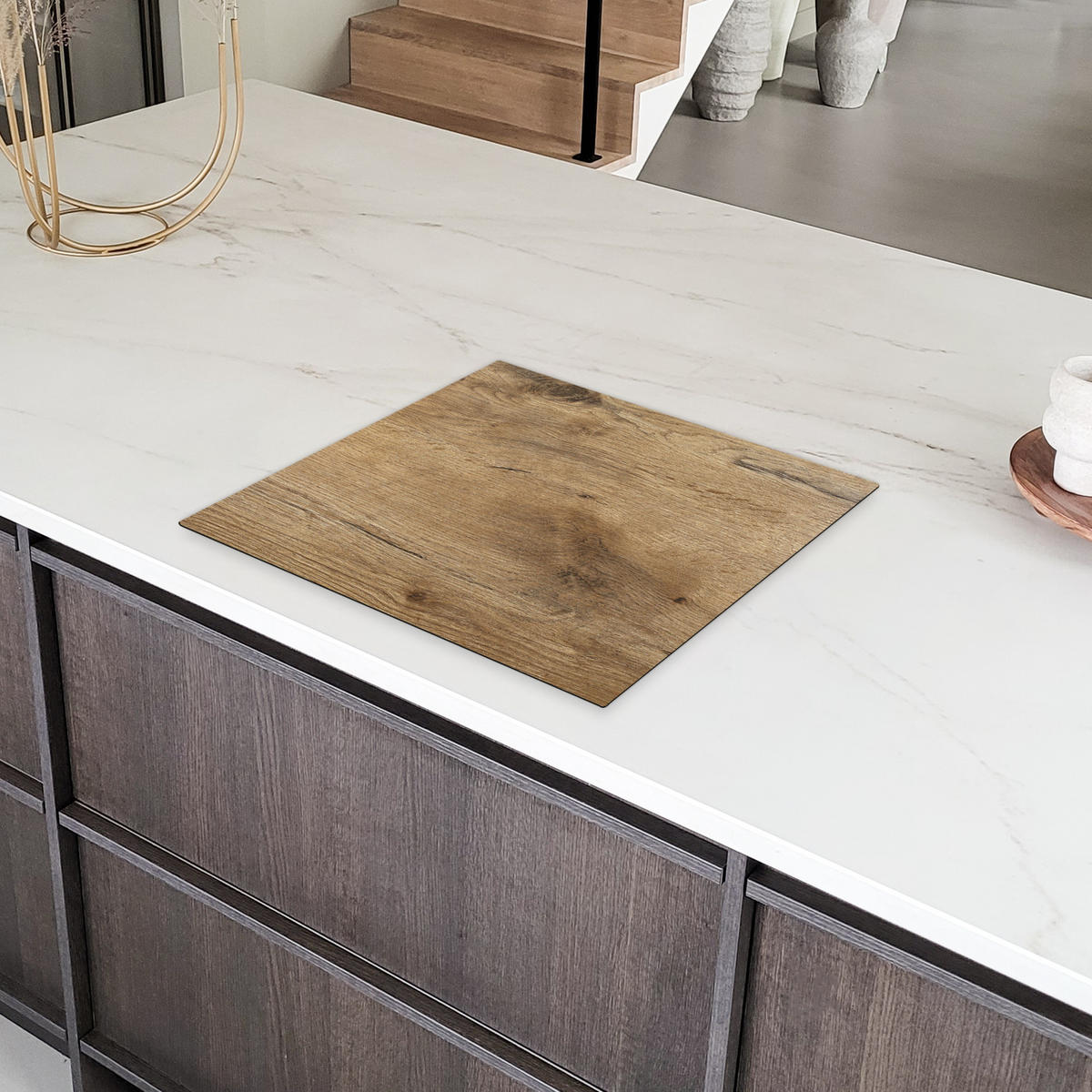 HERDABDECKPLATTE Holz - Braun - Holzoptik 58x51 cm - Eichefarben, Kunststoff (58.3/0.2/51.3cm) - MuchoWow