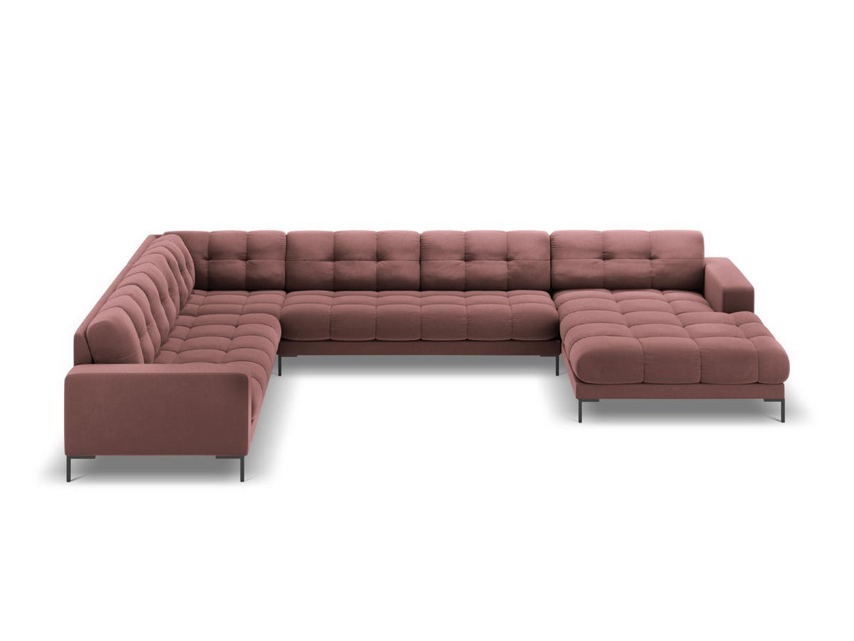 PANORAMASOFA links Mamaia aus Samt rosa 7 Sitzplätze - Pink, Textil (256/75/327cm) - Micadoni