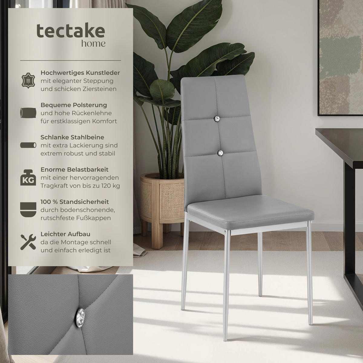 ESSZIMMERSTUHL 6er Set Julien 40 x 42 x 97 cm grau - Grau, Textil (42/97/40cm) - tectake