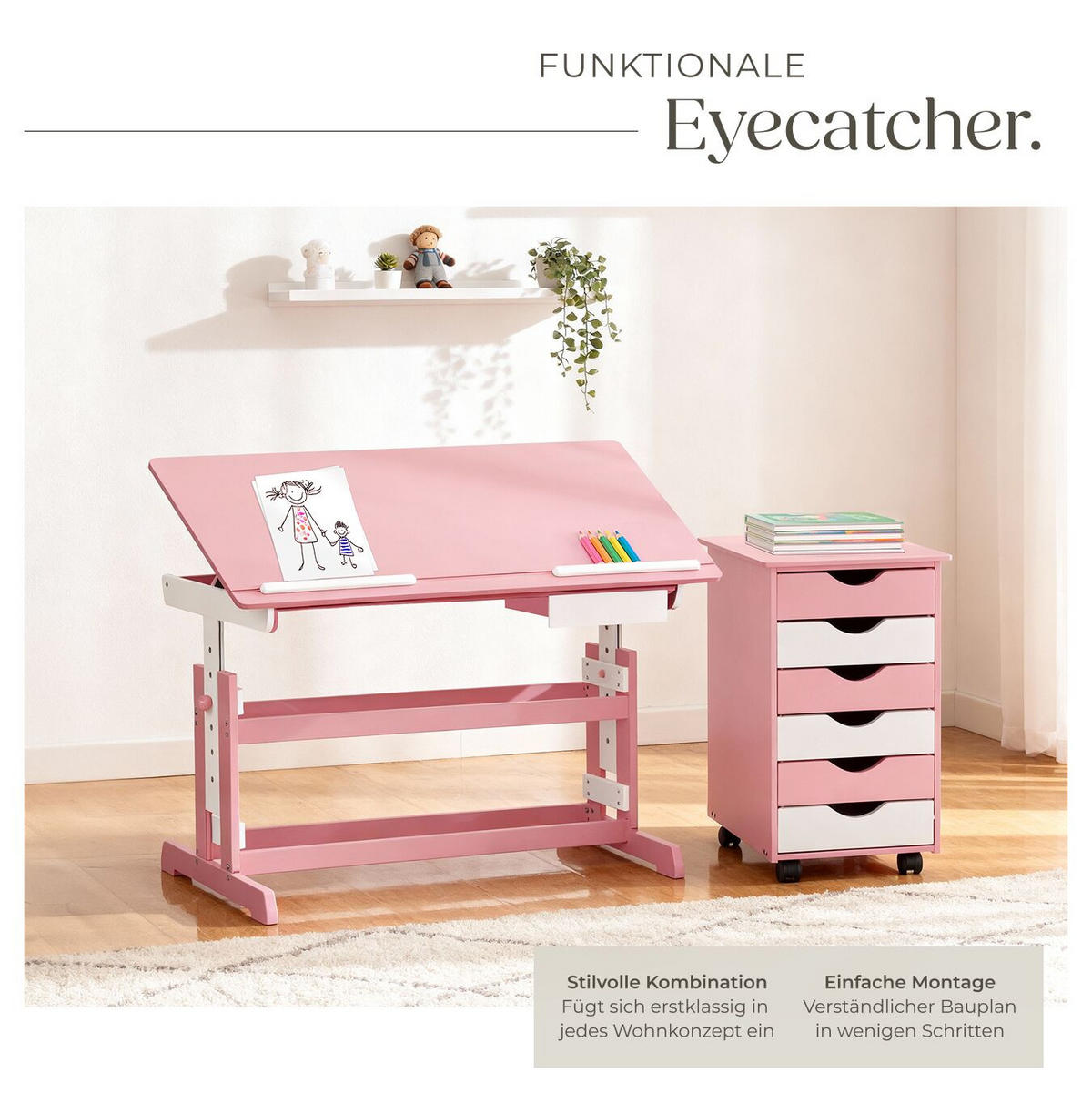 SCHREIBTISCH ,pflegeleicht,rosa - Rosa, Holz (55/94/109cm) - tectake
