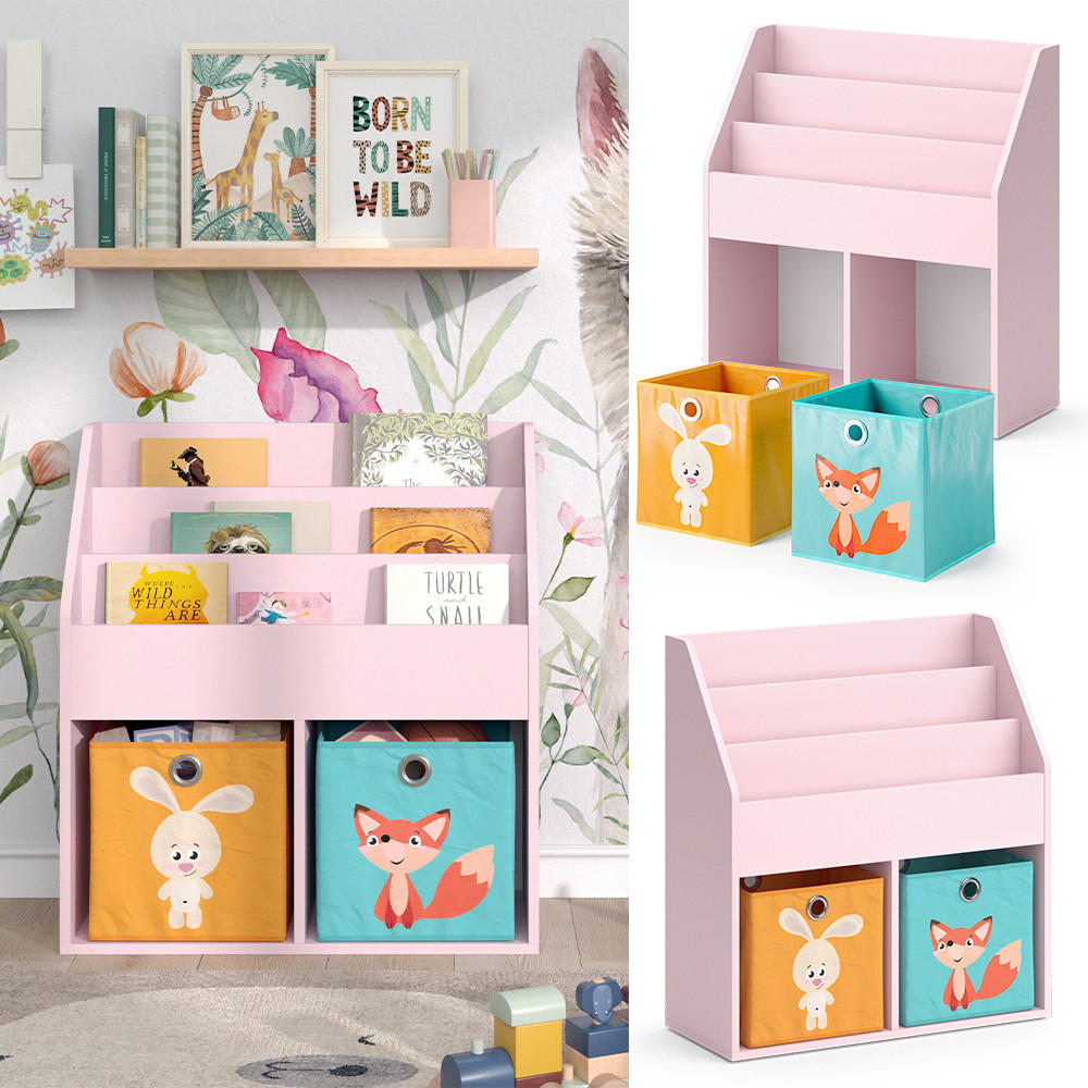 KINDERREGAL Luigi Rosa 72 x 79 cm mit 2 Faltboxen (Fuchs, Hase) - Pink, Holzwerkstoff (72/79/30.7cm) - Vicco