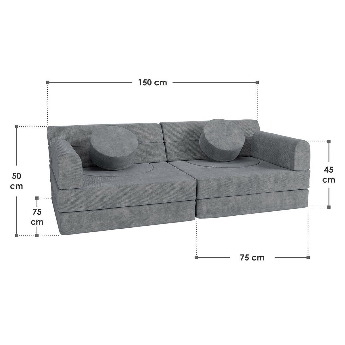 KINDERSOFA Kayo cord hellgrün - Grün, Textil (150/50/75cm) - Juskys