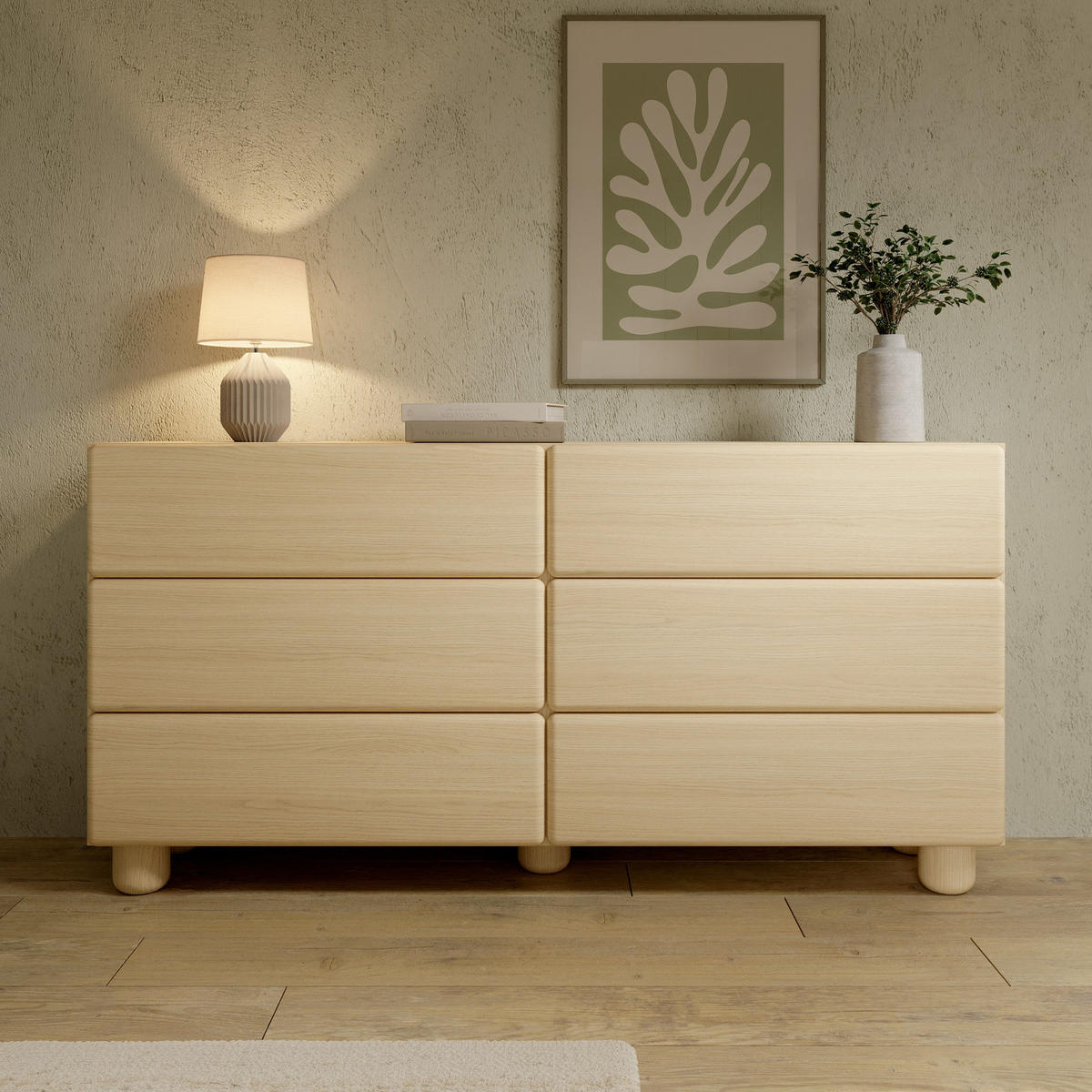SCHUBLADENKOMMODE CERVI D 160 cm Eiche Vicenza - mit 6 Schubladen und abgerundeten Fronten - Eichefarben, Holz/Holzwerkstoff (160/80/38cm) - Ravio