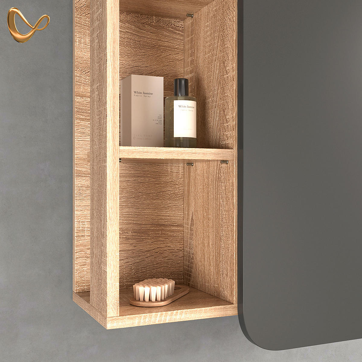 BADSCHRANK Marano Anthrazit 50 x 75 cm mit Tür und offenen Fächern - Anthrazit/Sonoma Eiche, Holzwerkstoff (50/75/20cm) - Livinity®
