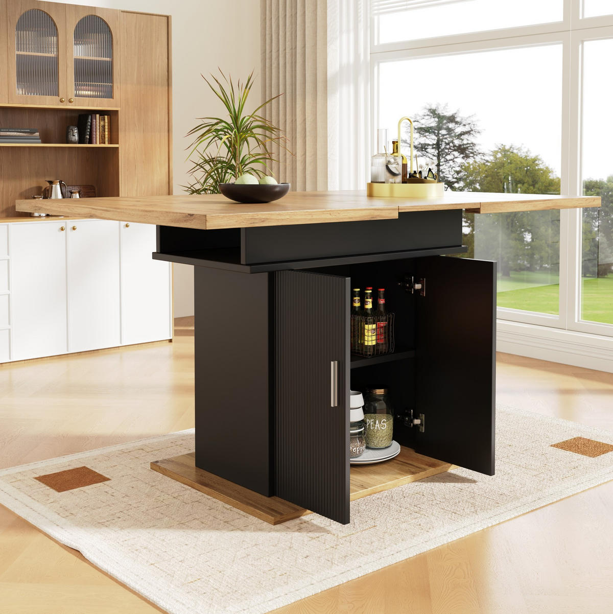 ESSTISCH 110-140x70x76 cm in Schwarz aus MDF mit flexiblem Stauraum ausziehbar - Schwarz, Holzwerkstoff (140/70/76cm) - Modfu