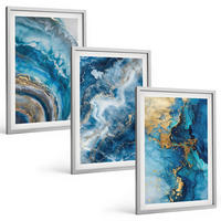 BILDER SET 3er Set - 40x60 cm Silberner Rahmen - Blaue abstrakte Muster - Silberfarben, Kunststoff (40/60cm) - TULUP