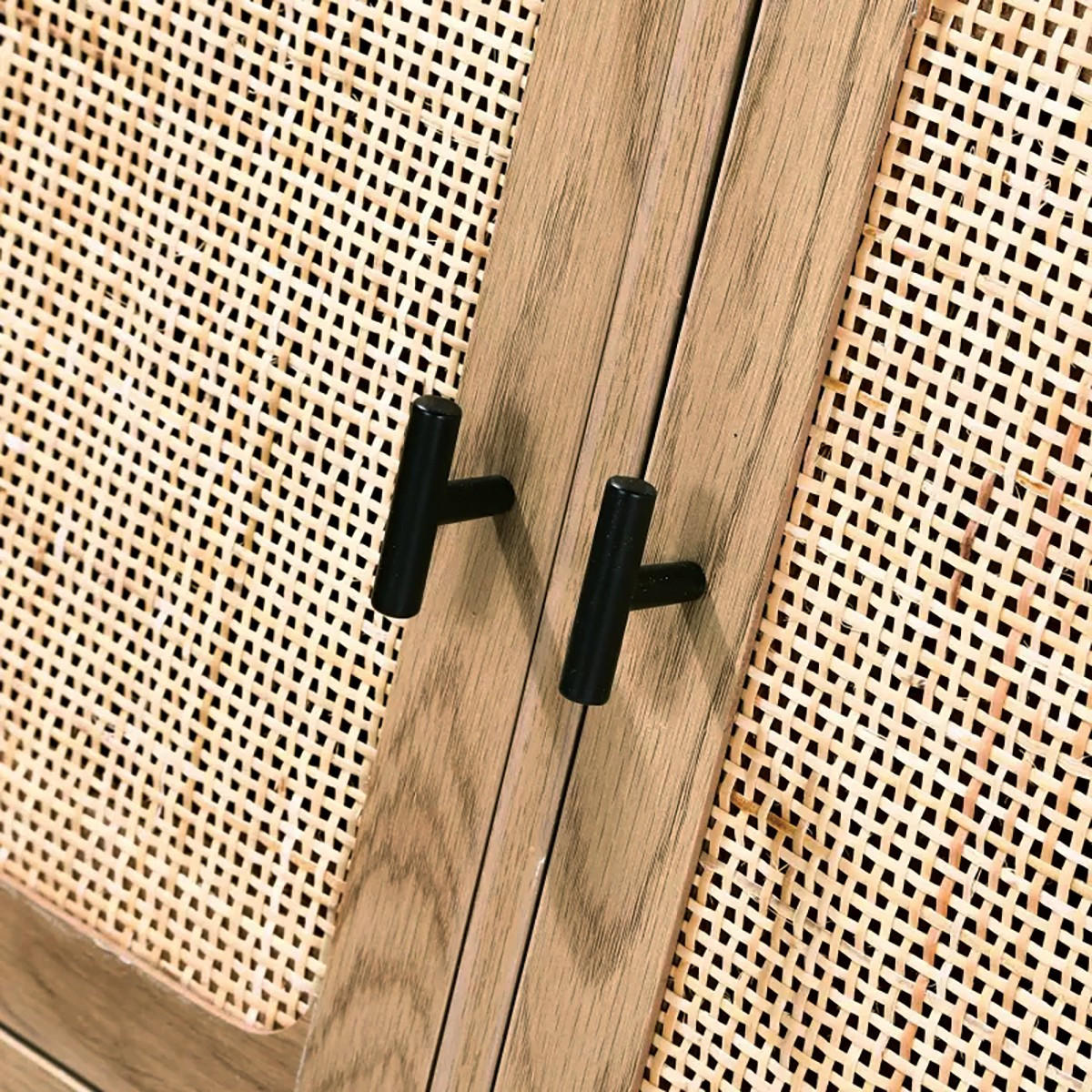 KOMMODE 2 Türen und 2 Schubladen mit Rattangeflecht - L90cm - Eichefarben, Holzwerkstoff (39/79/90cm) - Calicosy