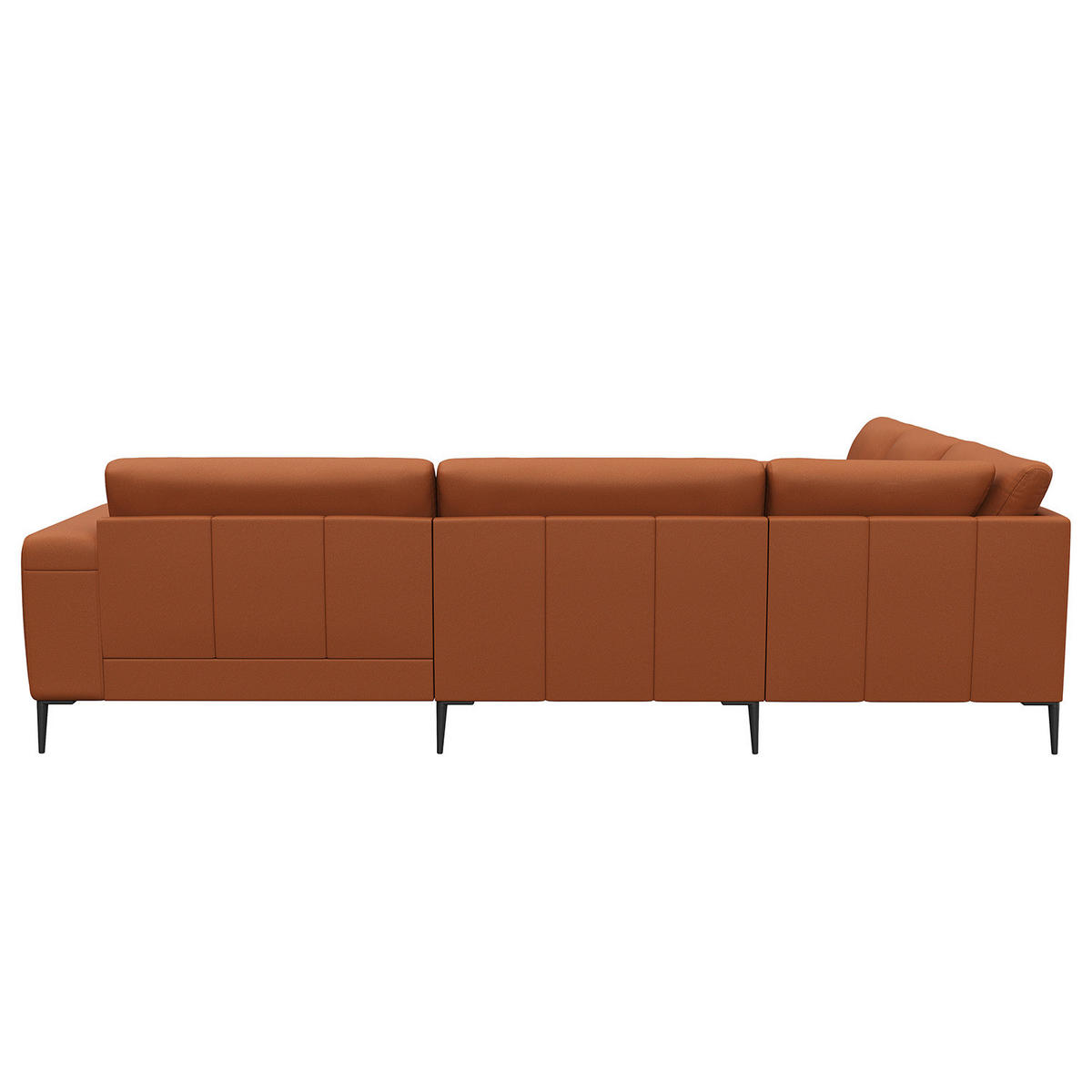 ECKSOFA mit Ottomane - Kastanienfarben/Schwarz, Leder/Metall (290/230cm) - home24