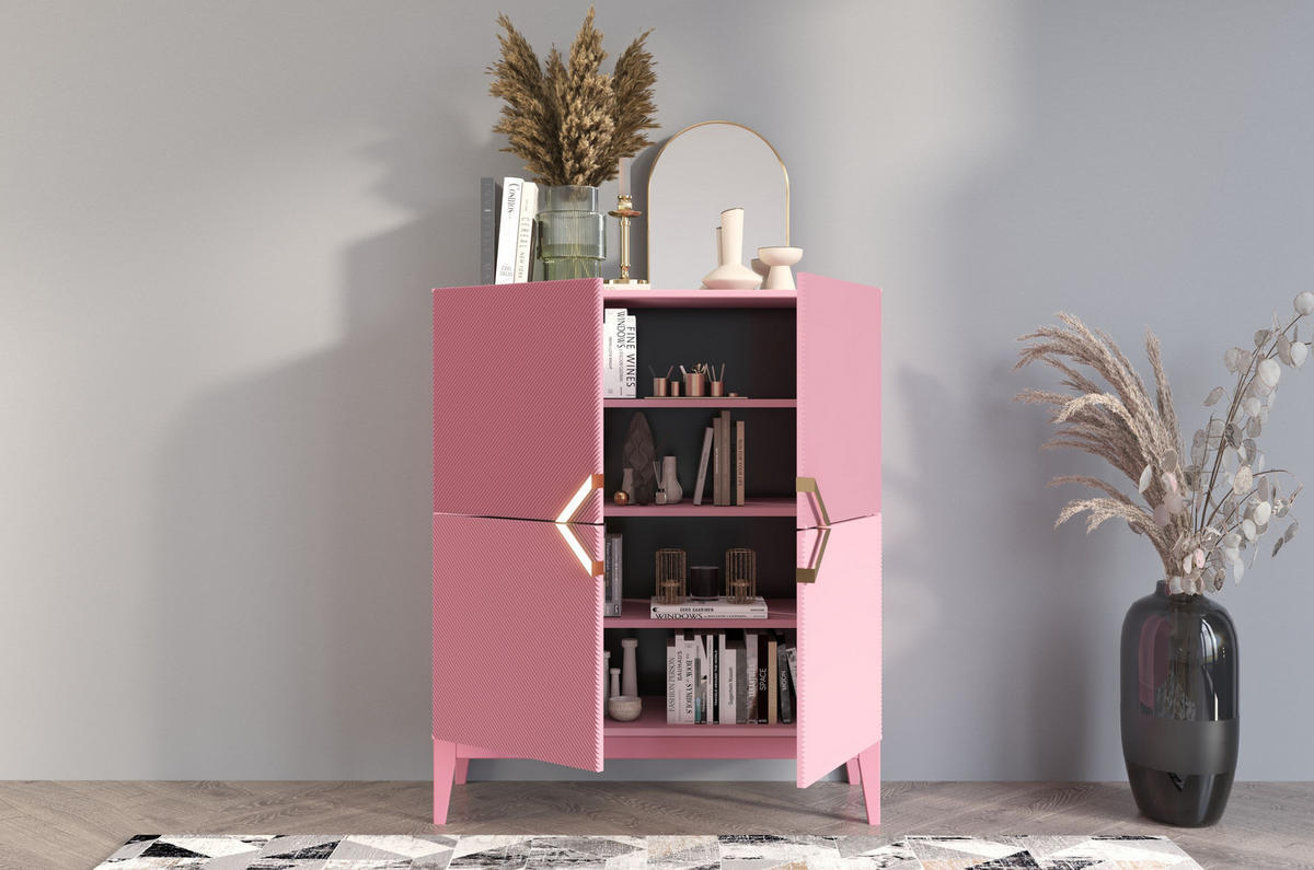 HIGHBOARD Demi High, Pink-Gold, Mit Gefrästen Fronten, Massive Buche - Rosa, Holz/Holzwerkstoff (100.5/120.5/42cm) - Visby