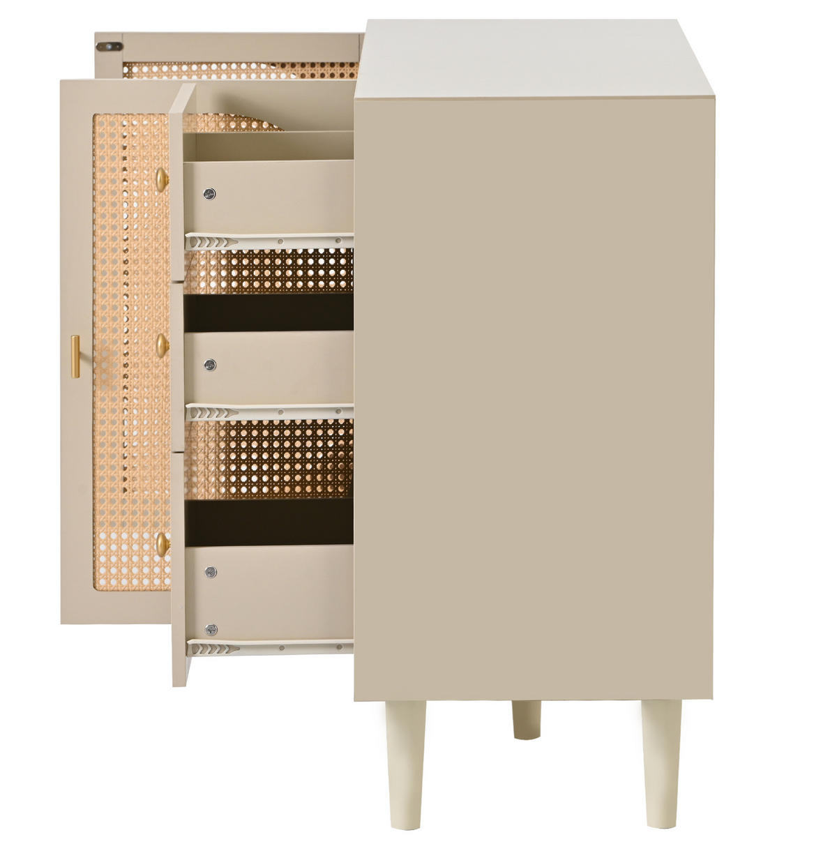 SIDEBOARD mit 2 Türen und 3 Schubladen, Offwhite mit Rattangewebe, 120/40/82,5 cm, Ecru - Ecru, Holzwerkstoff (120/82.5/40cm) - Redom