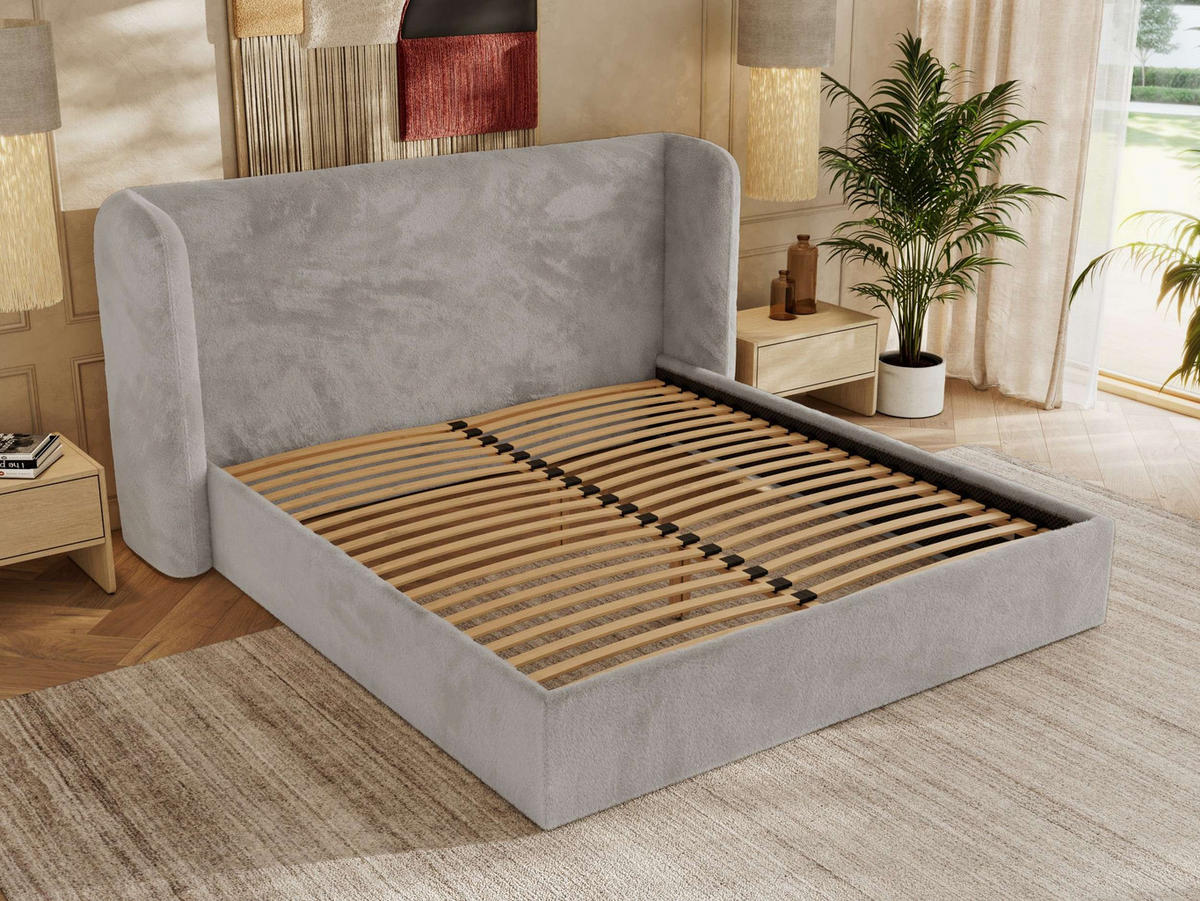 POLSTERBETT EMORA CLASSIC 140/200 - Hellgrau Plüsch - Multipocket-Matratze - Hellgrau, Textil (140/200cm) - MKS