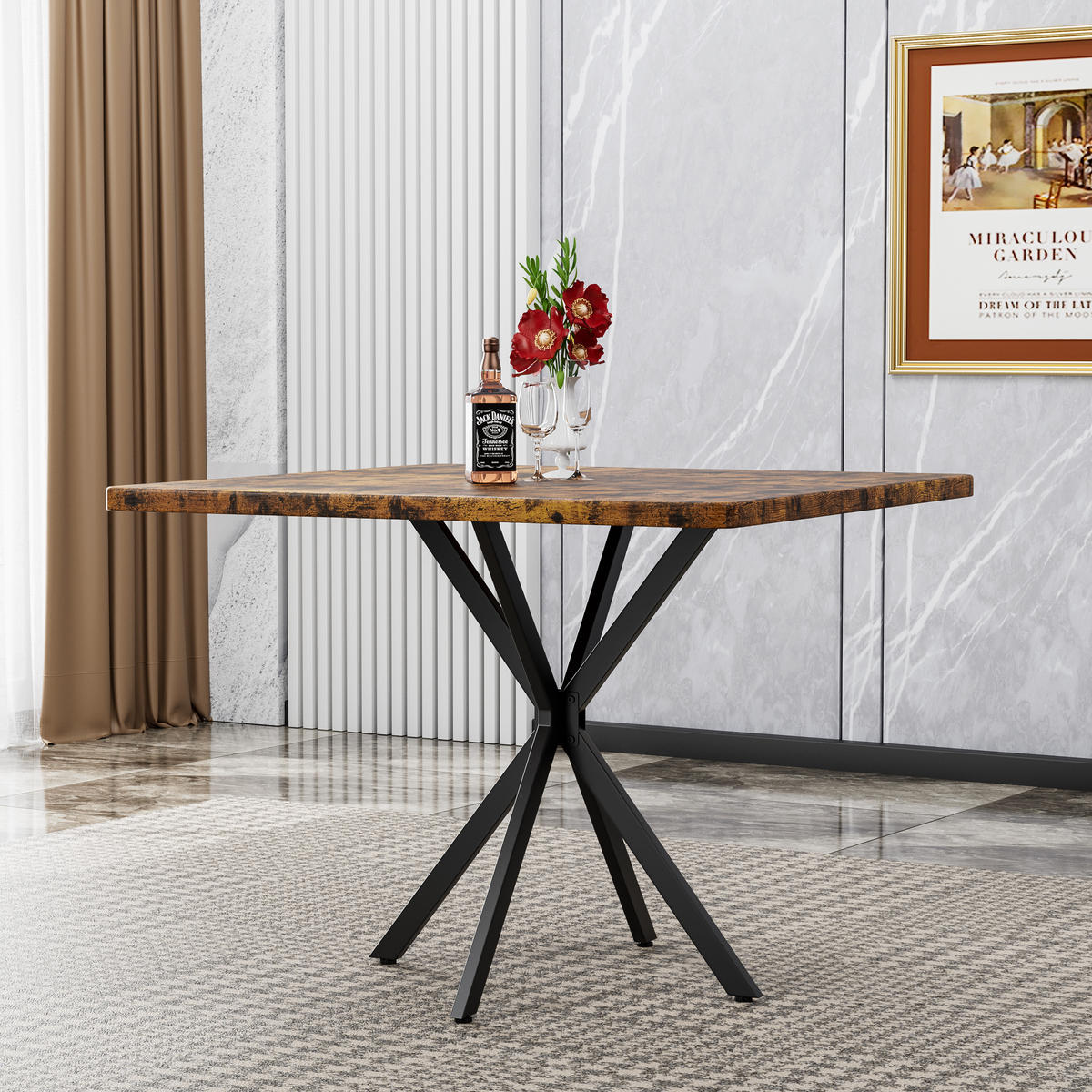 ESSTISCH Brauner mit Metallbeinen - Braun, Holz (98/98/76cm) - Oxeza