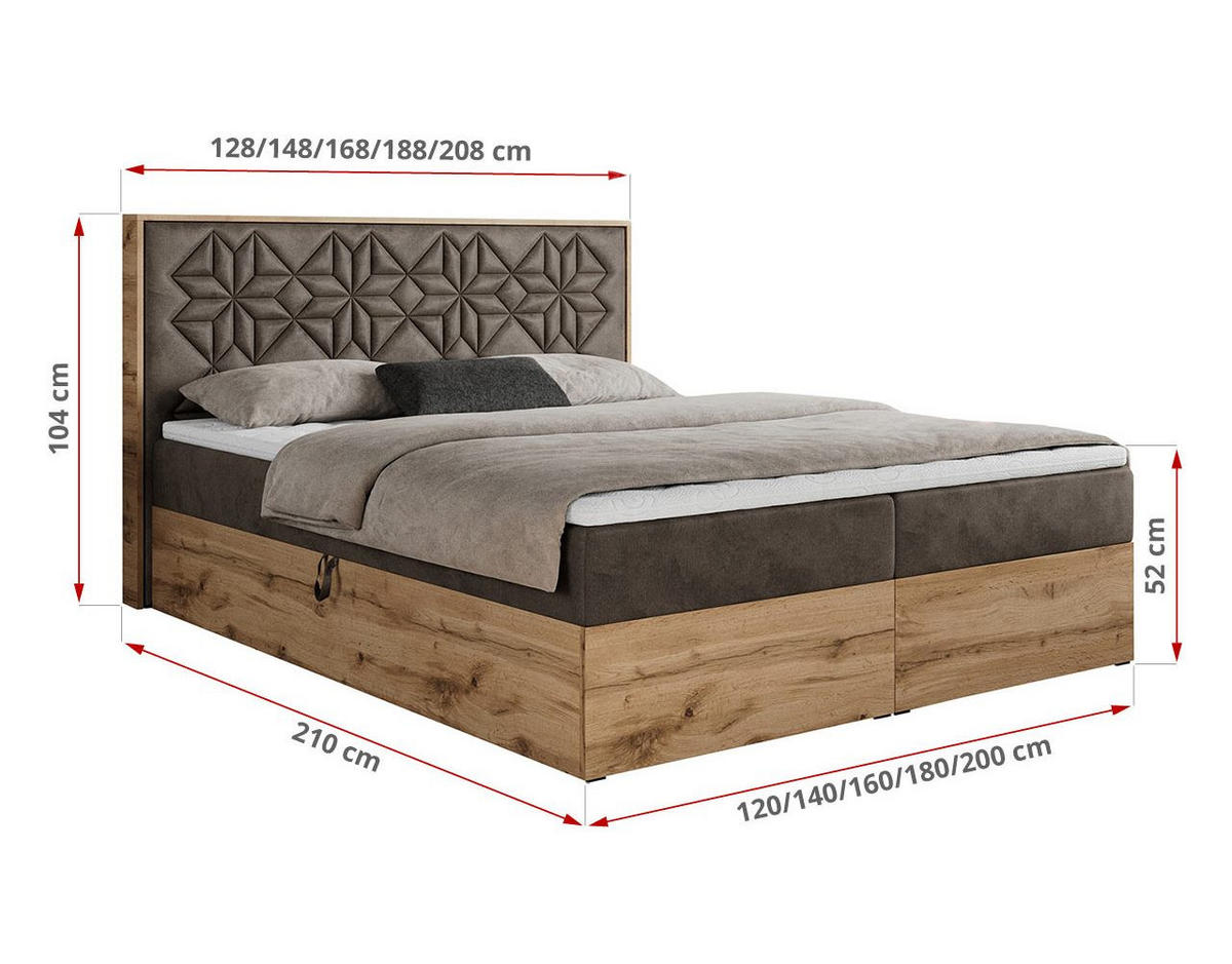 BOXBETT NESSI - 180/200 Braun Velvet - H3 - Braun, Holz/Textil (180/200cm) - MKS
