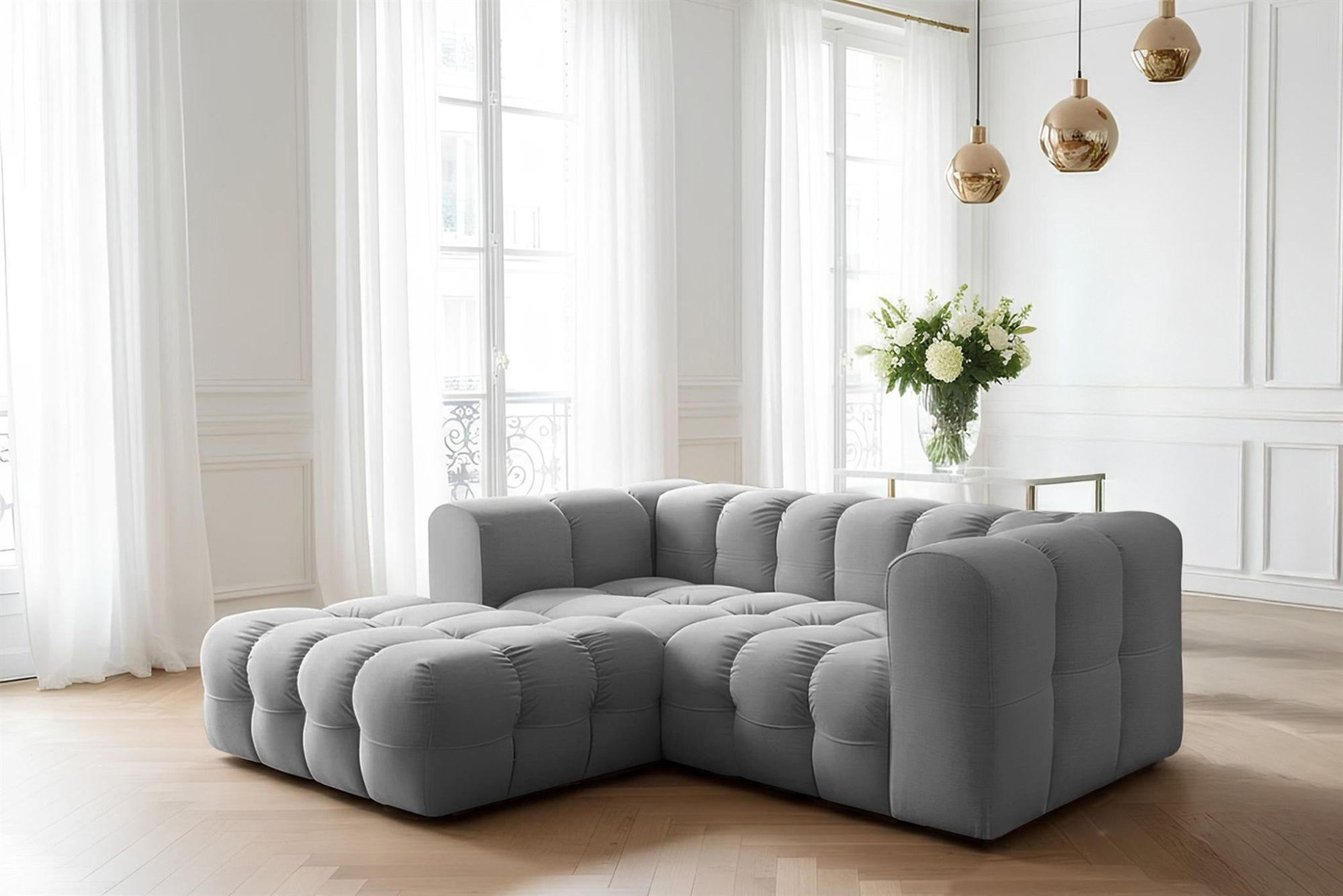 ECKSOFA Solvie Xs In Tiffani - Grau, Holzwerkstoff/Textil (193/290cm) - Fun Möbel