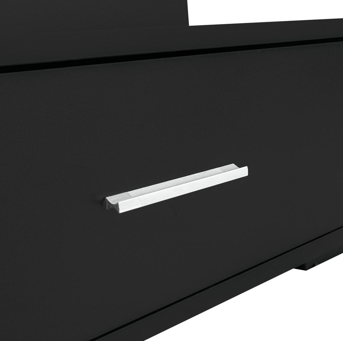 COUCHTISCH aus Spanplatte 100x50x44 cm Schwarz mit hydraulisch höhenverstellbarer Tischplatte, LED-Beleuchtung und 2 Schubladen - Weiß, Holzwerkstoff (100/50/44cm) - Modfu