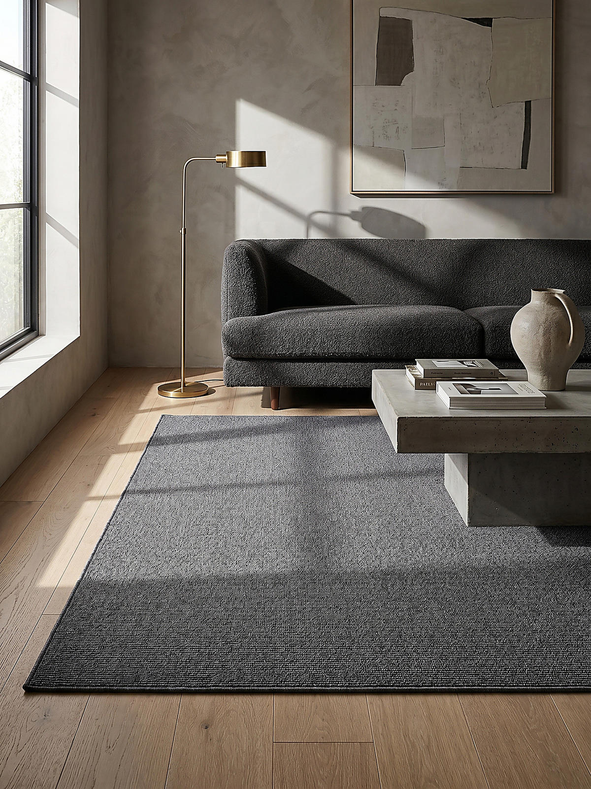 TEPPICH Niederflor Uni COLFOSCO Polypropylen Beige 133 x 133 cm - Anthrazit, Textil (133/133cm) - KADIMA DESIGN