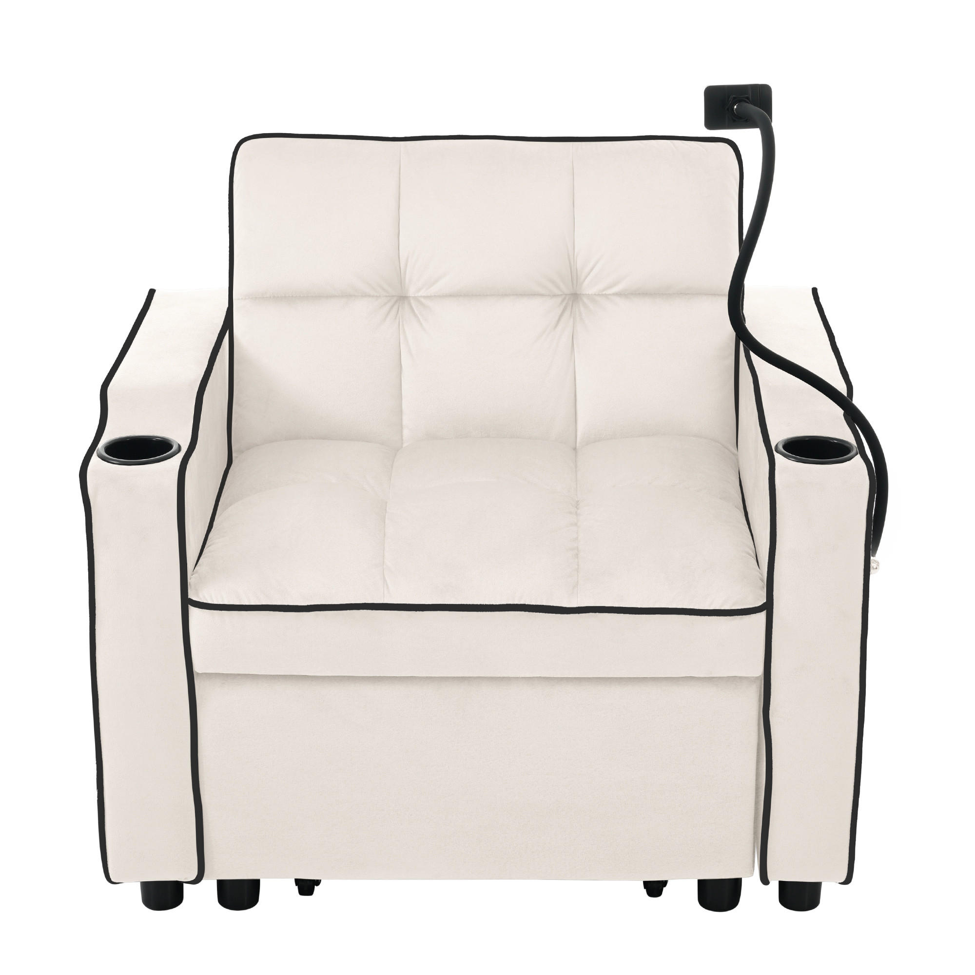 RELAXSESSEL 83/75/76 cm Beige mit Getränkehaltern und Handyhalter - Beige, Textil (83/76/167cm) - Oxeza