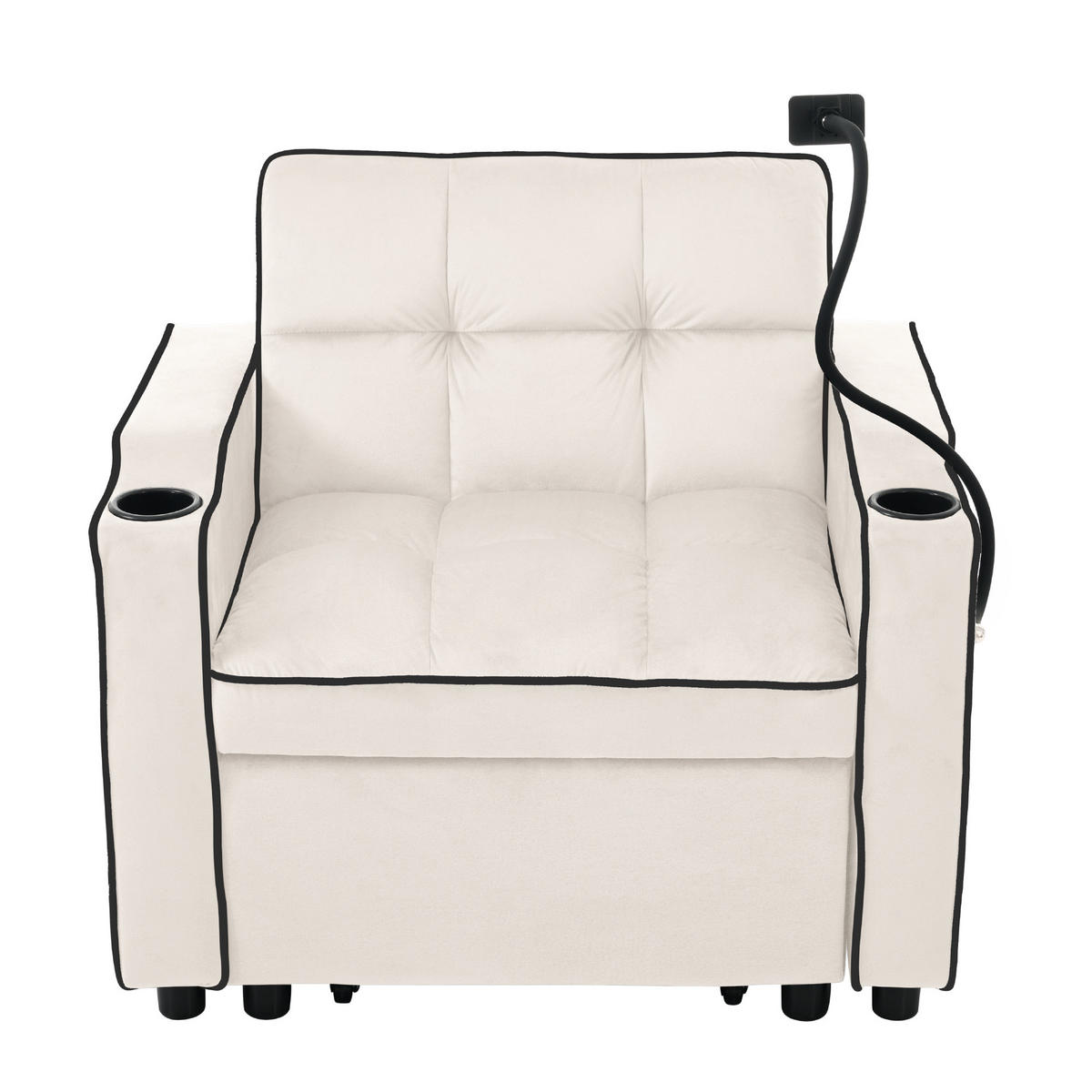 SCHLAFSESSEL Schlafsofa 3-in-1 Ausziehbares Einzel 83/167/76 cm Beige mit Getränkehaltern und Handyhalter - Beige, Kunststoff (83/76/167cm) - OKWISH