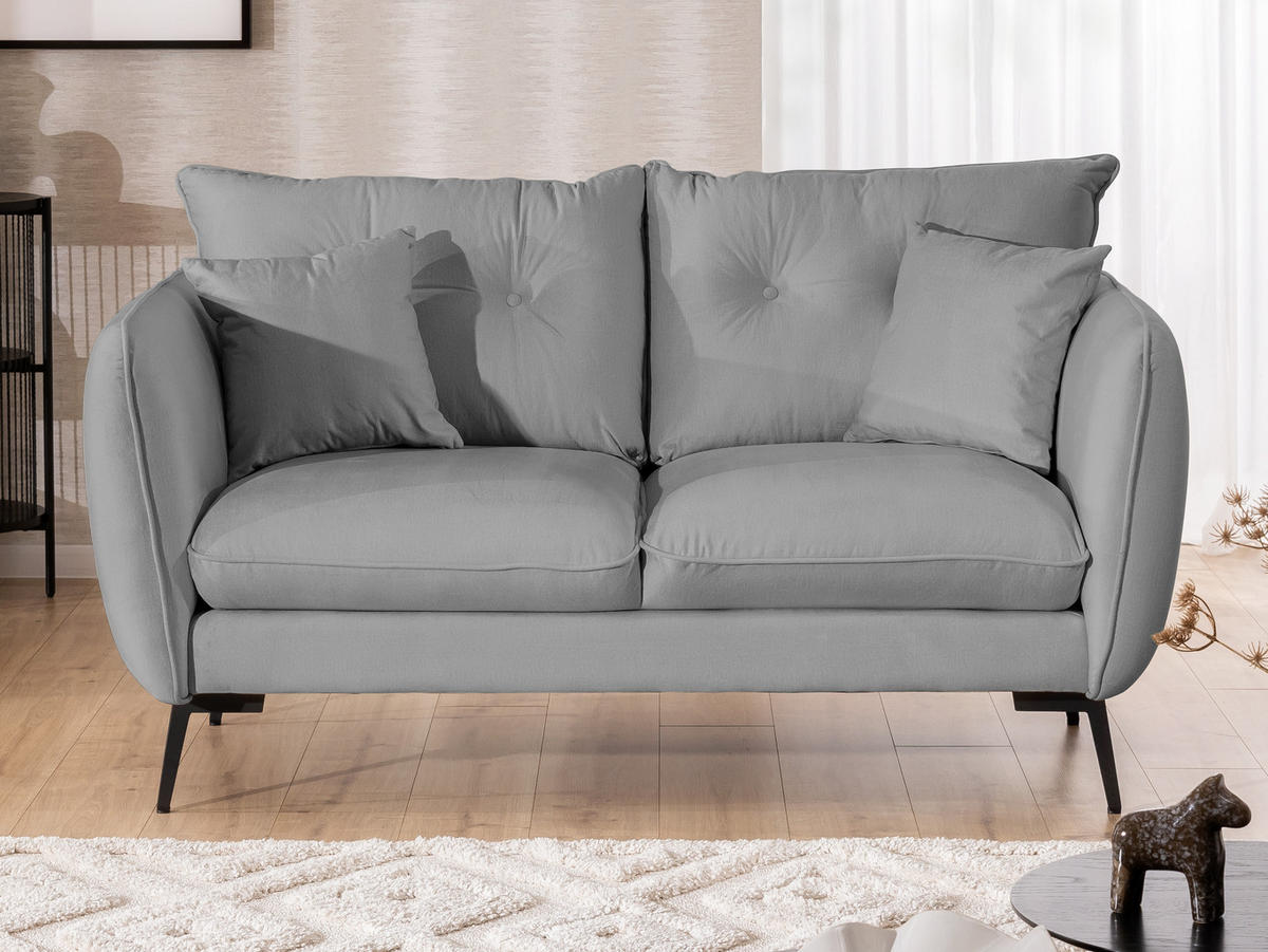 2-SITZER-SOFA Nordloft Hellgrau Samt - Hellgrau/Schwarz, Holz/Textil (174/86/100cm) - S-Style Möbel